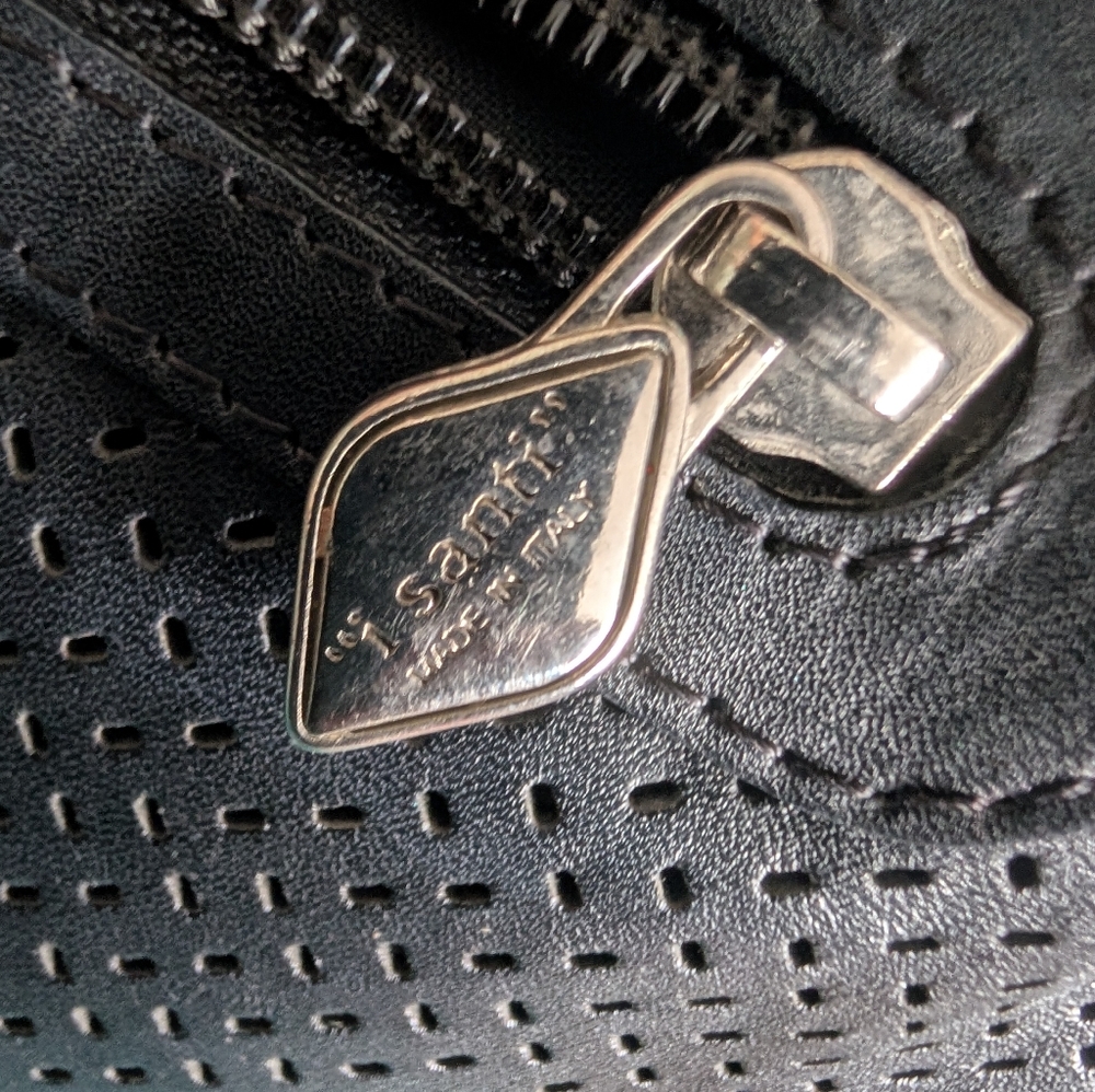Vintage Made In Italy Perforated Genuine Leather Black Hobo Shoulder Bag Minimal image 10